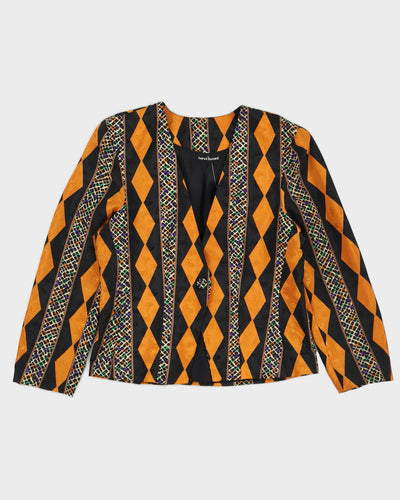 Black And Orange Patterned Blazer Jacket - M