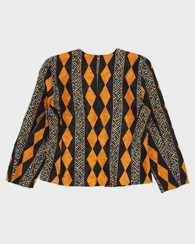 Black And Orange Patterned Blazer Jacket - M