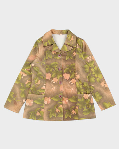 Vintage 1970s Green Patterned Blazer Jacket - S