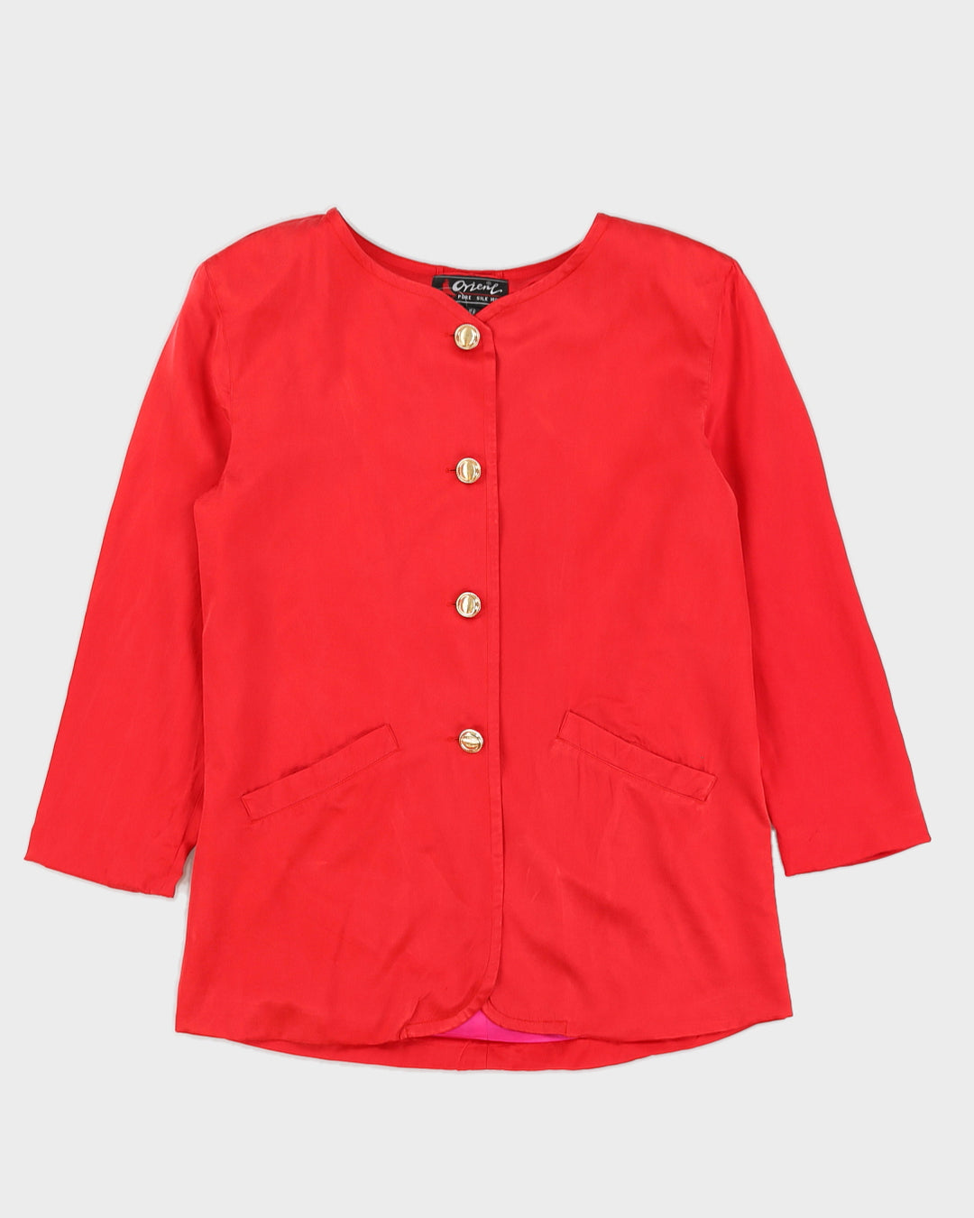 Red Silk Blazer Jacket M Rokit