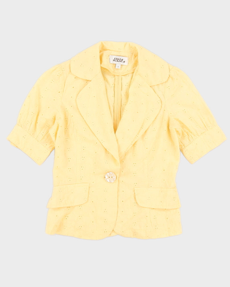 Yellow Lace Short Sleeve Blazer Jacket - XXS