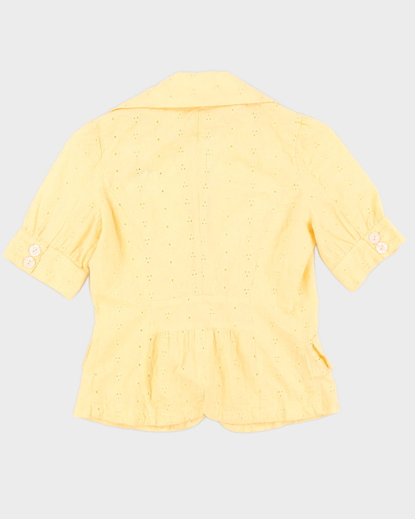 Yellow Lace Short Sleeve Blazer Jacket - XXS