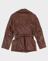 Vintage 70s Women's Brown Leather Jacket With Belt - S