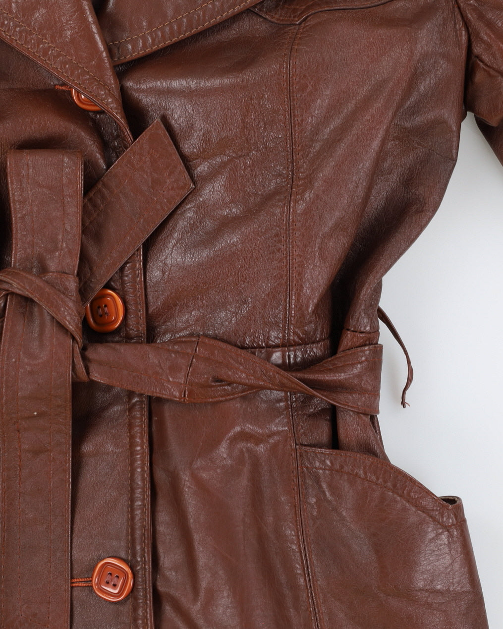 Vintage 70s Women's Brown Leather Jacket With Belt - S