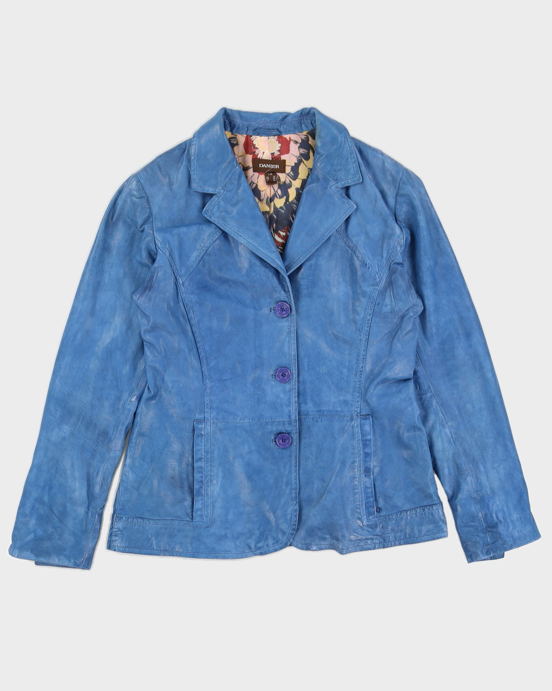 Vintage 90s Danier Blue Leather Blazer - L
