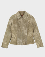 Vintage 90s Danier Khaki Marbled Leather Jacket - S