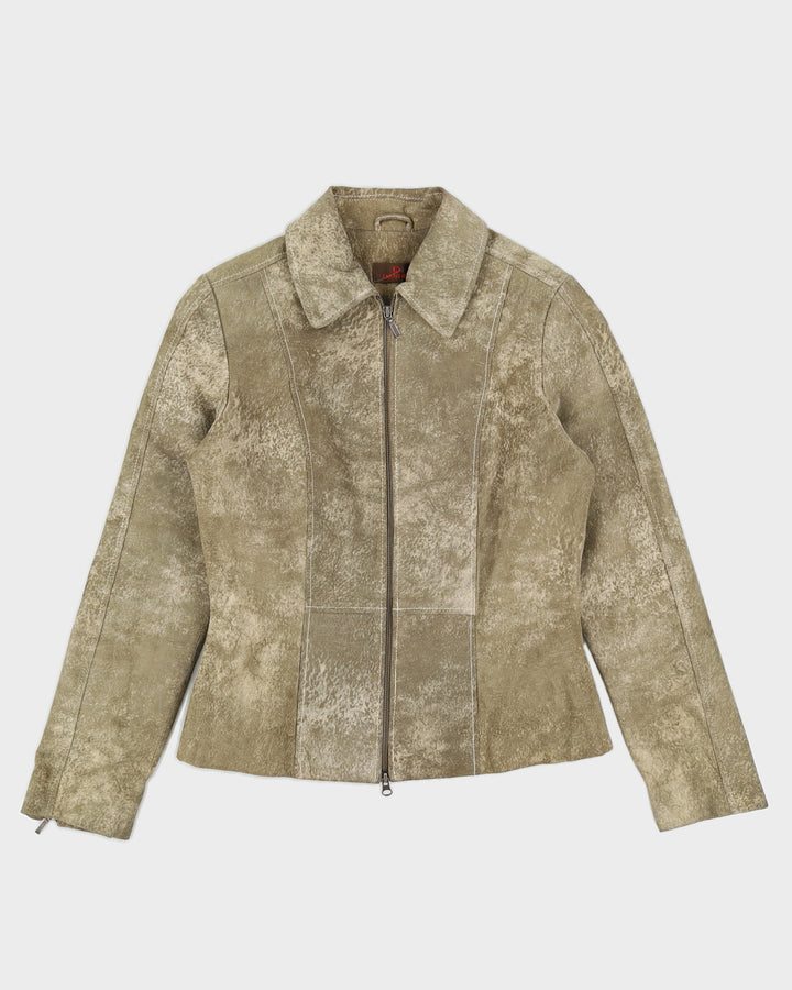 Vintage 90s Danier Khaki Marbled Leather Jacket - S