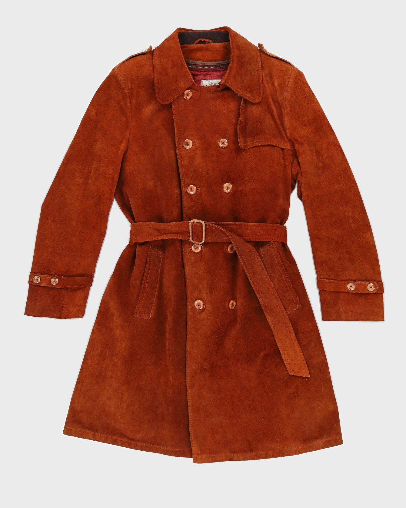 Vintage 60s Bobby Hull Burnt Orange Suede Leather Coat - L
