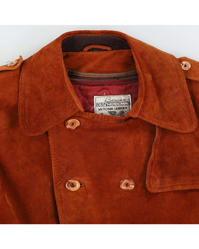 Vintage 60s Bobby Hull Burnt Orange Suede Leather Coat - L