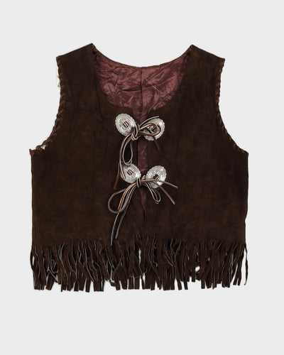 Vintage 70s Brown Suede Tassel Waistcoat - L