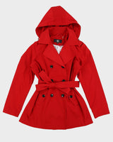 Calvin Klein Red Double Breasted Hooded Coat - M
