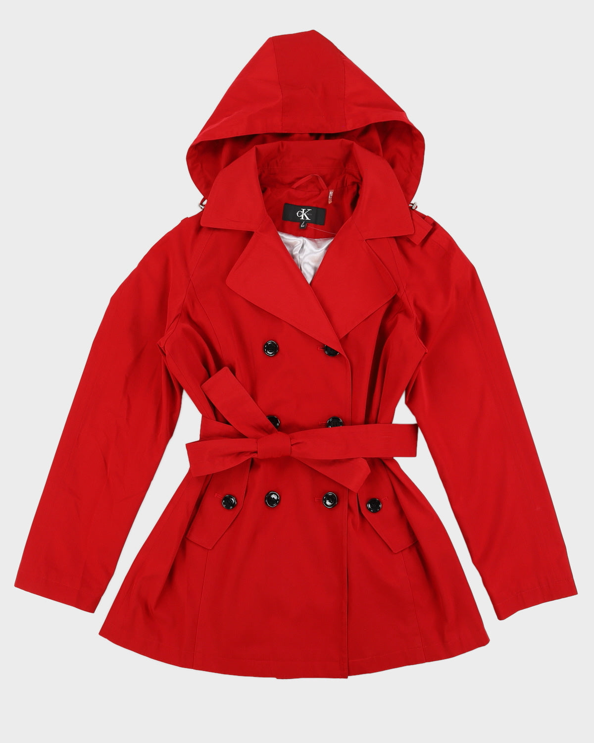 Calvin Klein Red Double Breasted Hooded Coat - M