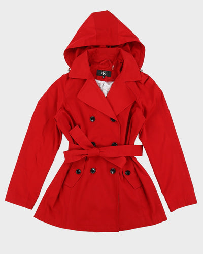 Calvin Klein Red Double Breasted Hooded Coat - M