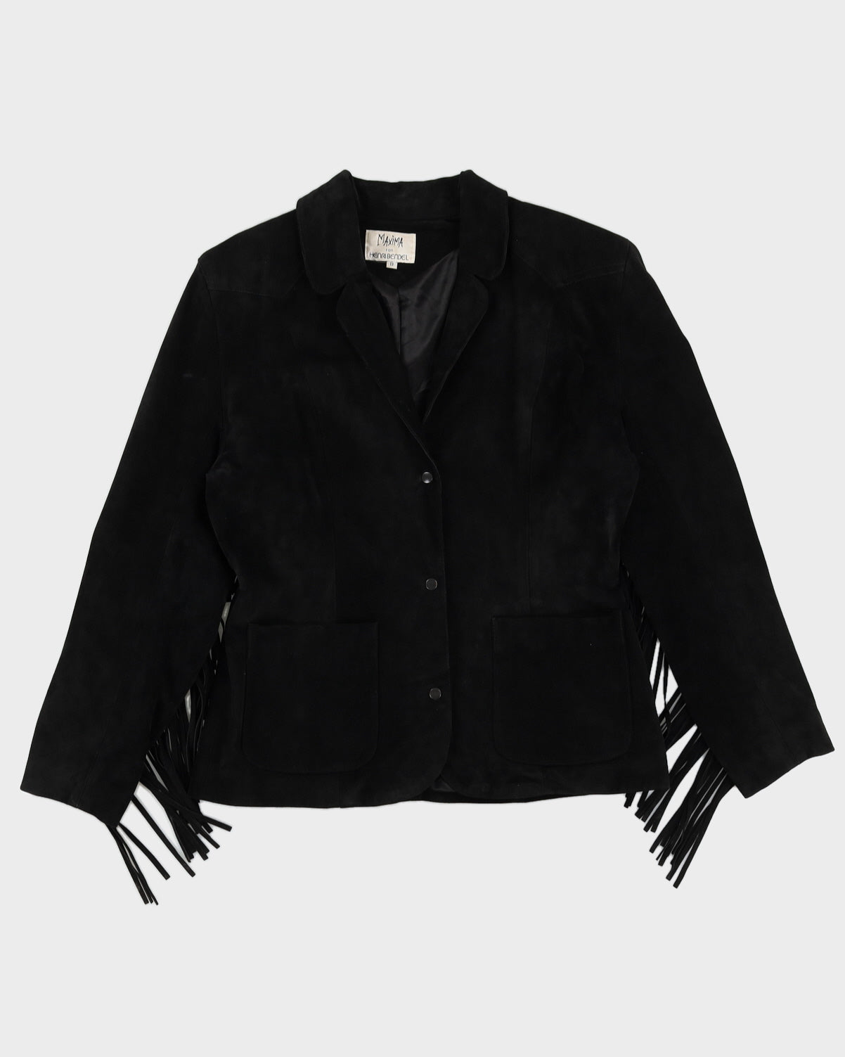 Vintage 80s Maxima For Henri Bendel Black Suede Tassel Jacket - L
