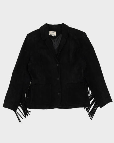Vintage 80s Maxima For Henri Bendel Black Suede Tassel Jacket - L