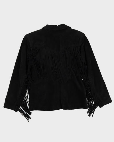 Vintage 80s Maxima For Henri Bendel Black Suede Tassel Jacket - L