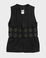 Vintage 90s Legatte Black Leather Waistcoat - S/M