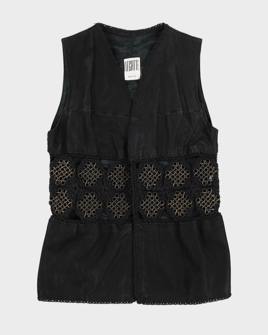 Vintage 90s Legatte Black Leather Waistcoat - S/M