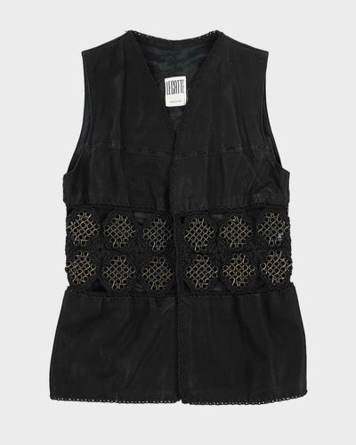Vintage 90s Legatte Black Leather Waistcoat - S/M