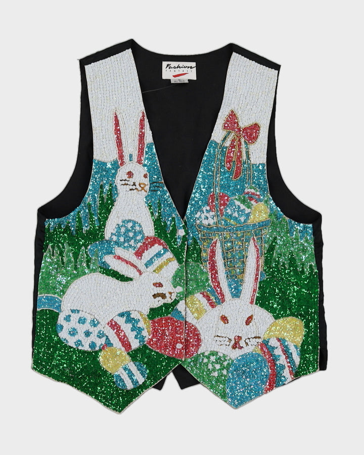 Vintage 90s Fashion Fantasy Sequin Easter Bunny Vest - M