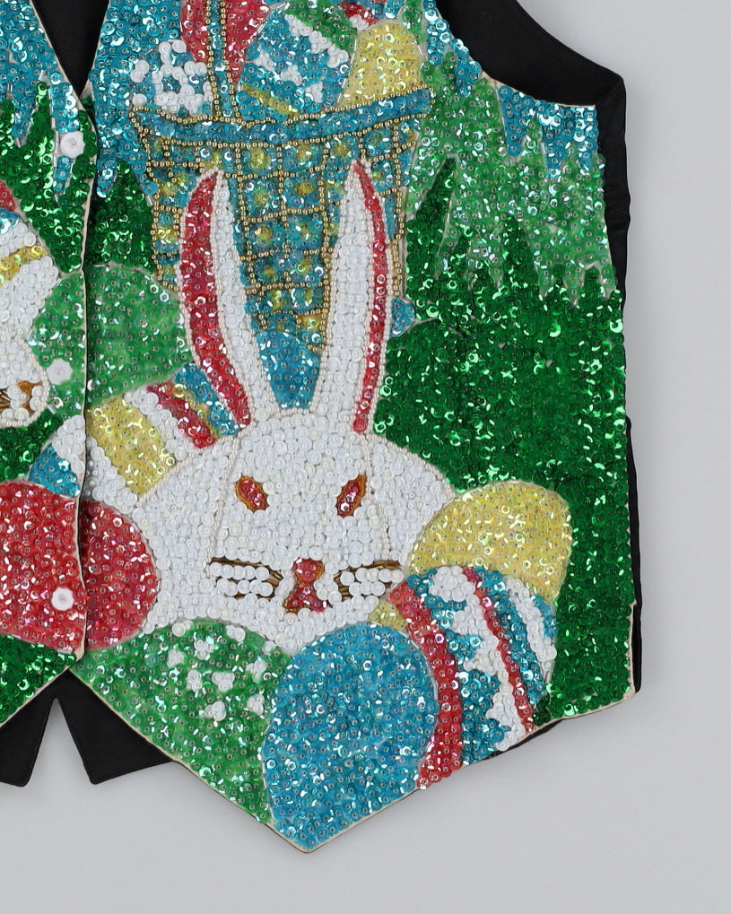 Vintage 90s Fashion Fantasy Sequin Easter Bunny Vest - M