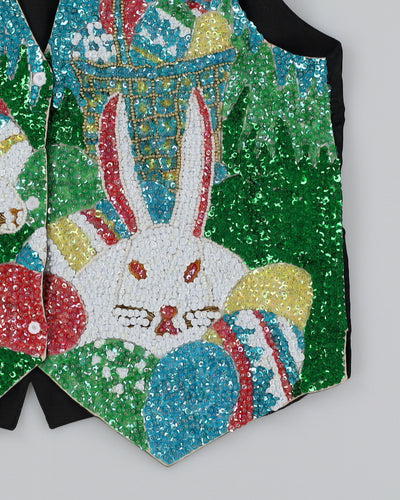 Vintage 90s Fashion Fantasy Sequin Easter Bunny Vest - M