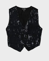 Vintage 90s Symbol 2000 Black Silk Sequin Vest - L