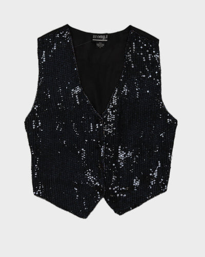 Vintage 90s Symbol 2000 Black Silk Sequin Vest - L