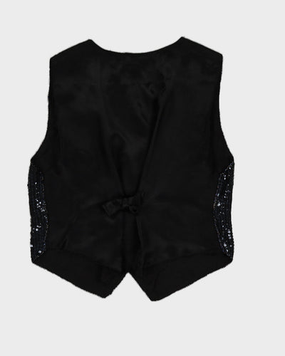 Vintage 90s Symbol 2000 Black Silk Sequin Vest - L