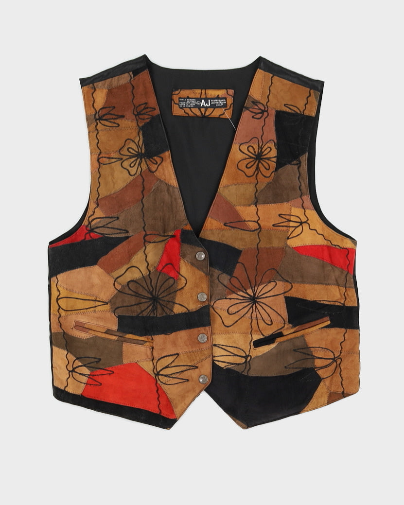 Brown Suede Patchwork Waistcoat - M