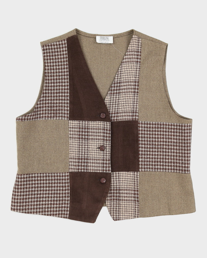 Brown Patchwork Patterned Waistcoat - L
