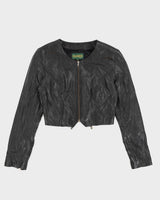 Vintage 90s Danier Black Leather Cropped Jacket Top - XS