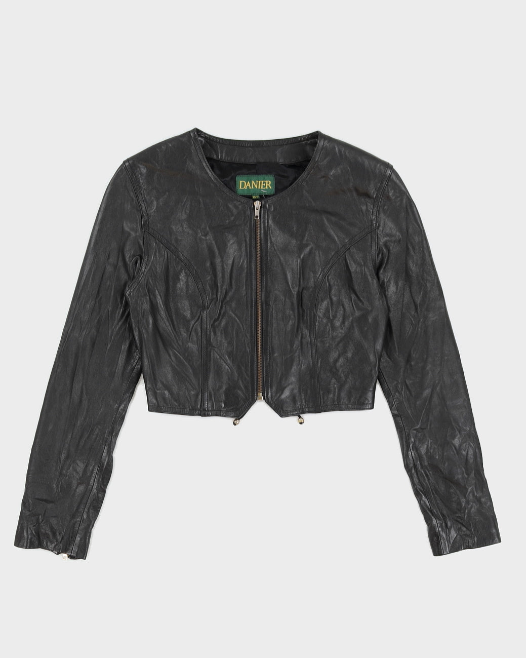 Vintage 90s Danier Black Leather Cropped Jacket Top - XS