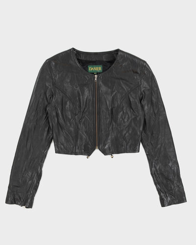 Vintage 90s Danier Black Leather Cropped Jacket Top - XS