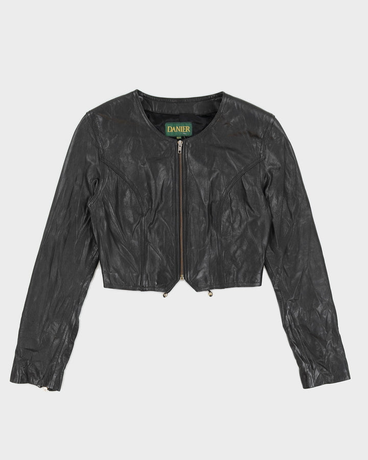 Vintage 90s Danier Black Leather Cropped Jacket Top - XS