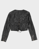 Vintage 90s Danier Black Leather Cropped Jacket Top - XS