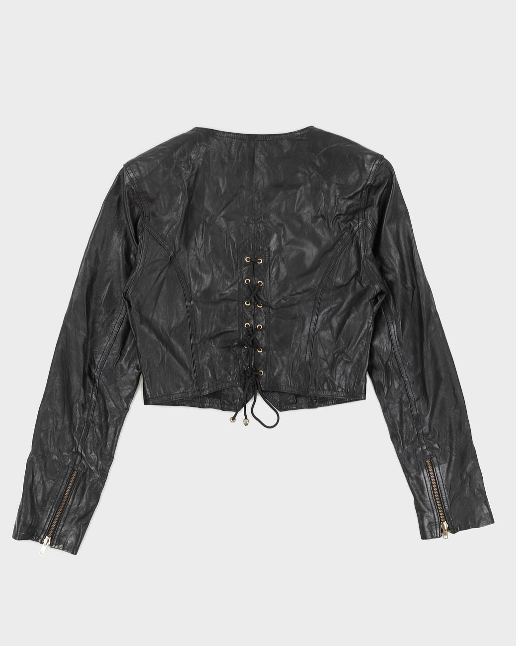 Vintage 90s Danier Black Leather Cropped Jacket Top - XS