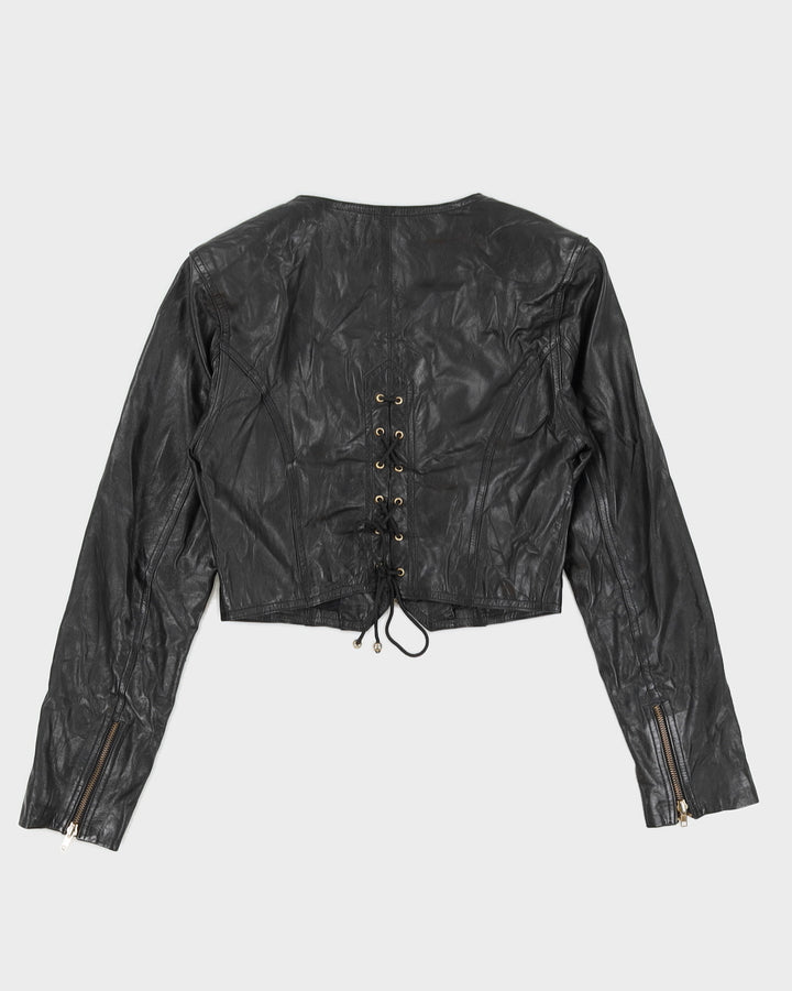 Vintage 90s Danier Black Leather Cropped Jacket Top - XS