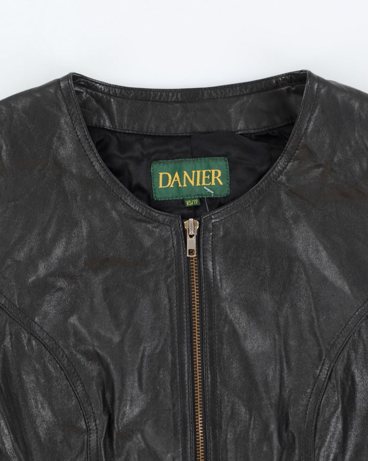Vintage 90s Danier Black Leather Cropped Jacket Top - XS