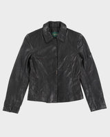 Y2K 00s Danier Women's Black Collared Leather Jacket - S