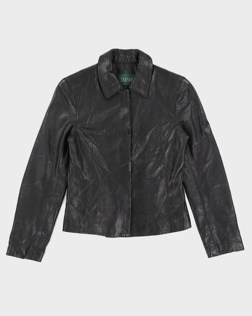 Y2K 00s Danier Women's Black Collared Leather Jacket - S