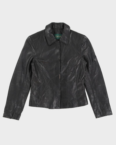 Y2K 00s Danier Women's Black Collared Leather Jacket - S