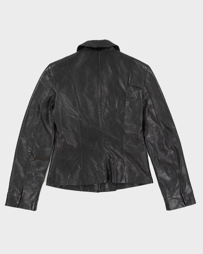 Y2K 00s Danier Women's Black Collared Leather Jacket - S