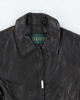 Y2K 00s Danier Women's Black Collared Leather Jacket - S