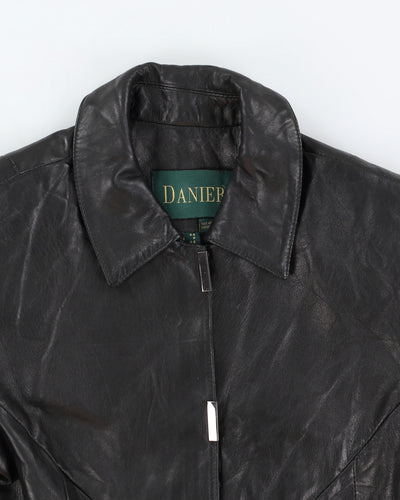 Y2K 00s Danier Women's Black Collared Leather Jacket - S
