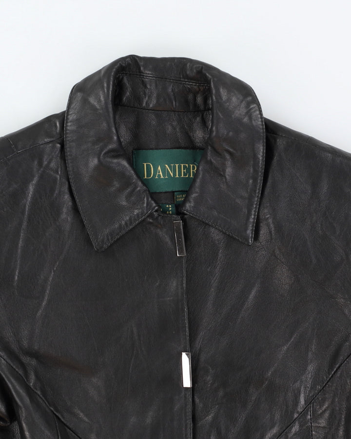 Y2K 00s Danier Women's Black Collared Leather Jacket - S