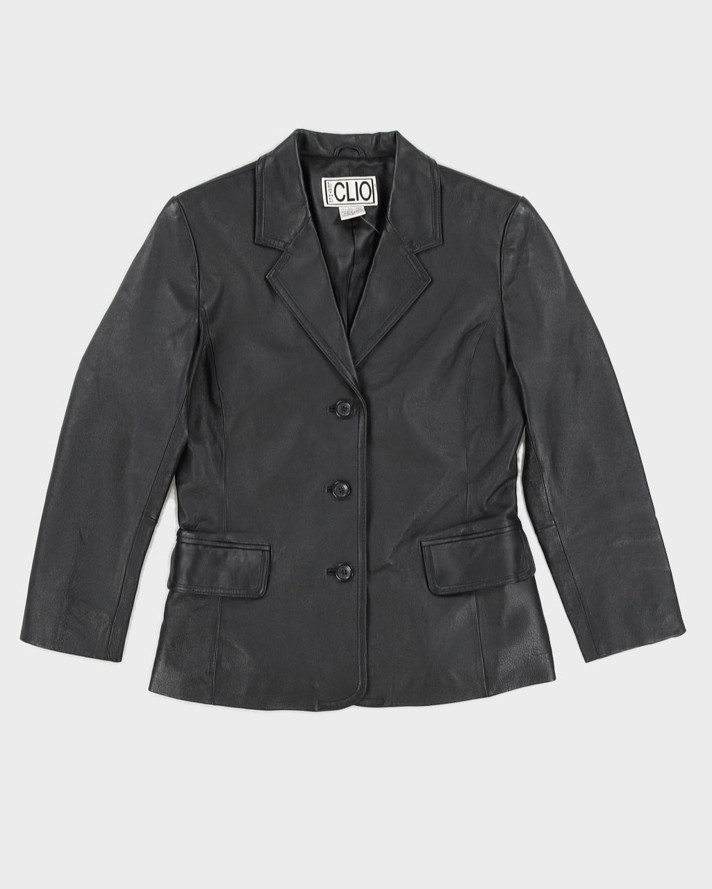 Vintage 00s Clio Black Leather Fitted Blazer - S
