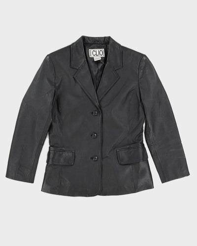 Vintage 00s Clio Black Leather Fitted Blazer - S