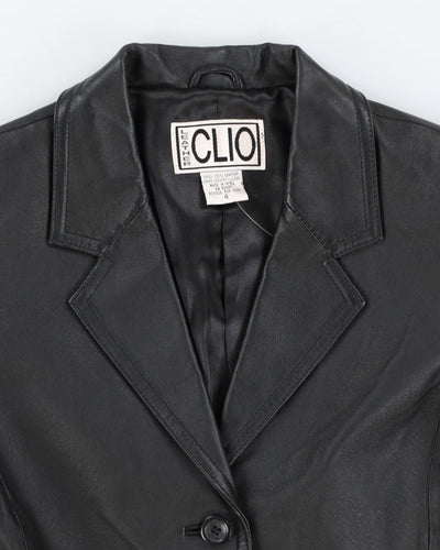 Vintage 00s Clio Black Leather Fitted Blazer - S