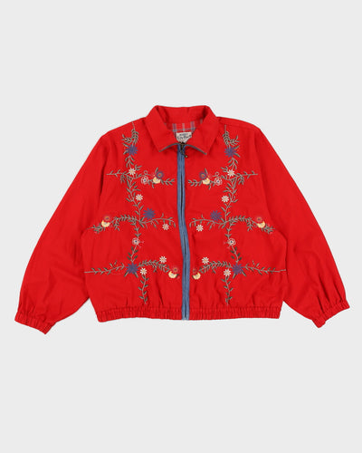 00s Koret City Blue Red Harrington Jacket With Embroidery - M